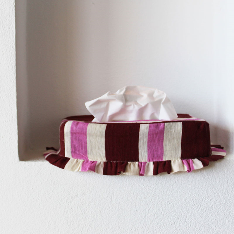 Stripe Tissue Box Cover, L21.5 x W12.5 x H7cm, Burgundy & Cerise-0