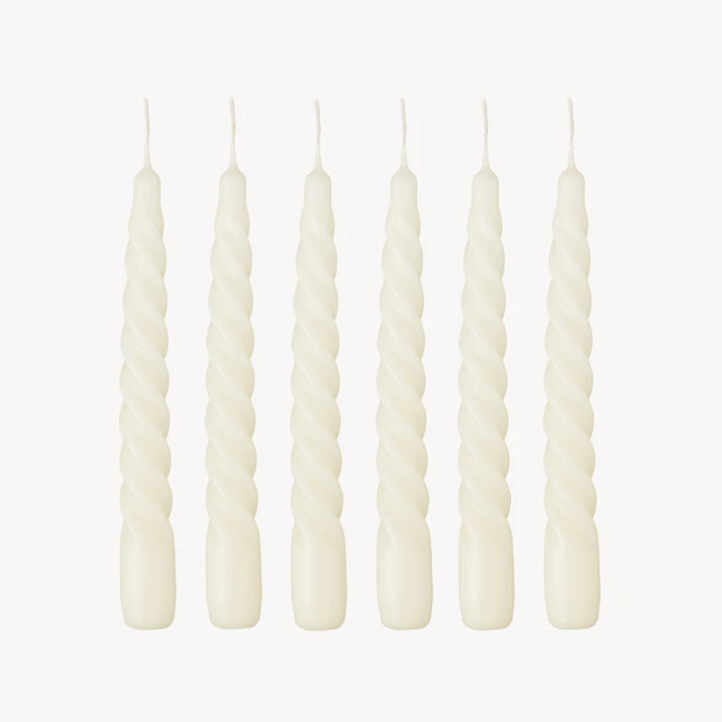 Twist Set of 6 Dinner Candles, H20cm, Ivory-0