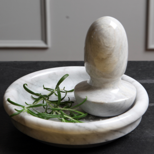 Light Marble Flat Pestle and Mortar, Medium-0