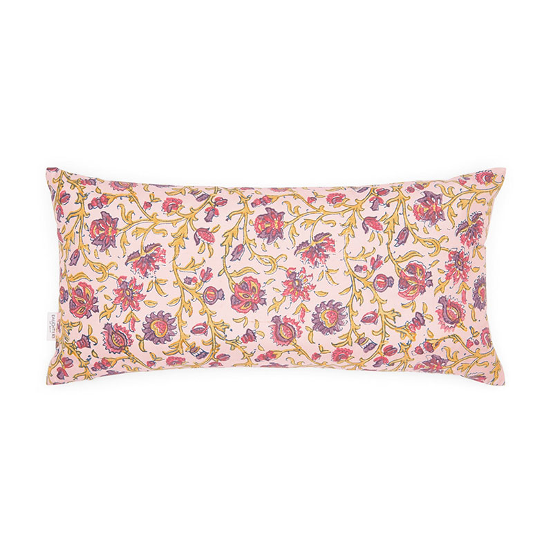 Arya Reversible Bolster Cushion, 42cm x 26cm, Pink / Green-2