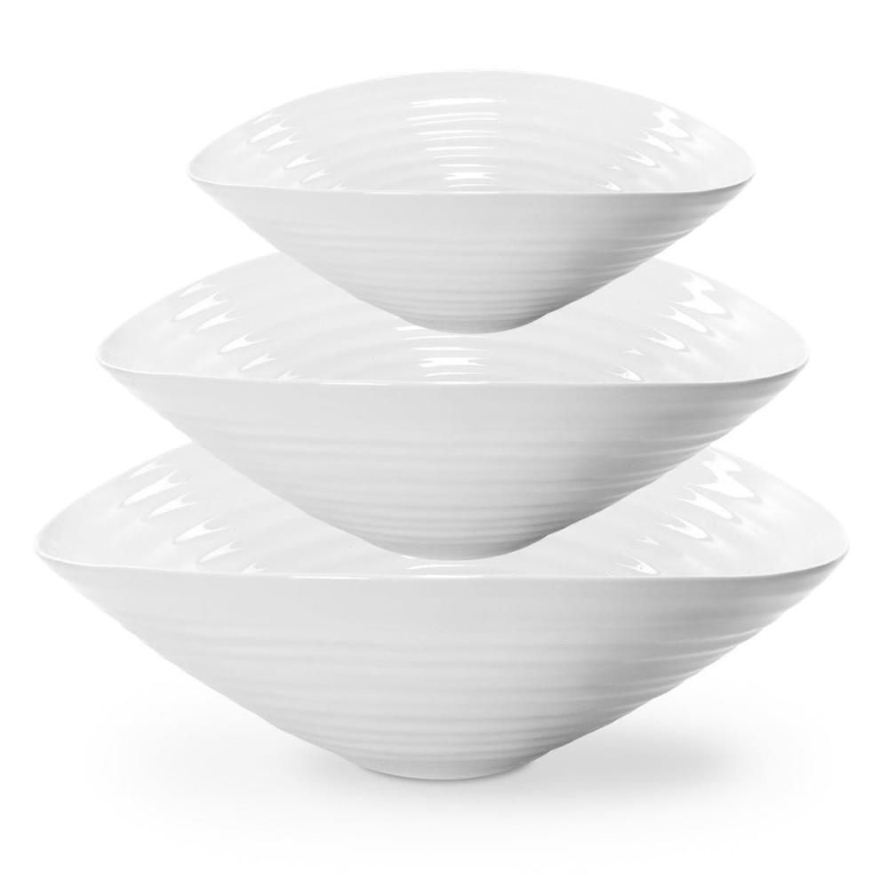 Ceramics Set of 3 salad bowls, 33/28.5/24cm, White-1