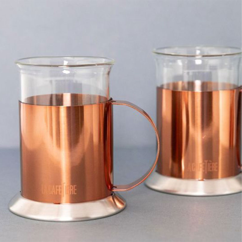 Set of 2 Glass Mugs, 300ml, Copper/Glass-2