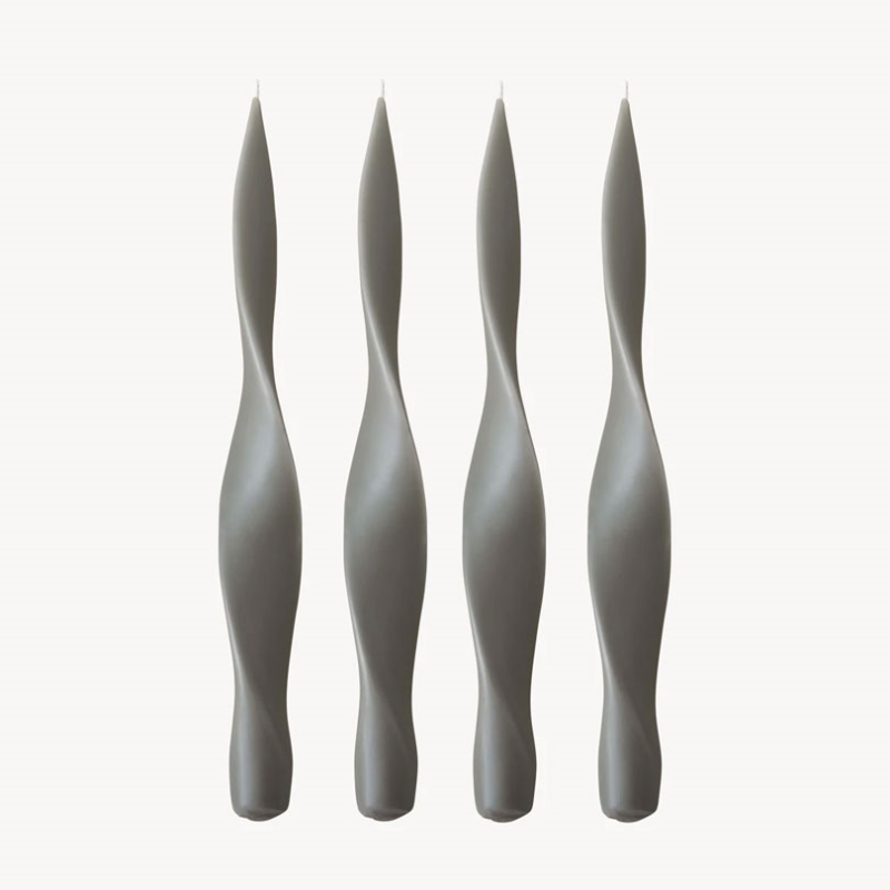 Ribbon Set of 4 Dinner Candles, H30cm, Mid Grey-0