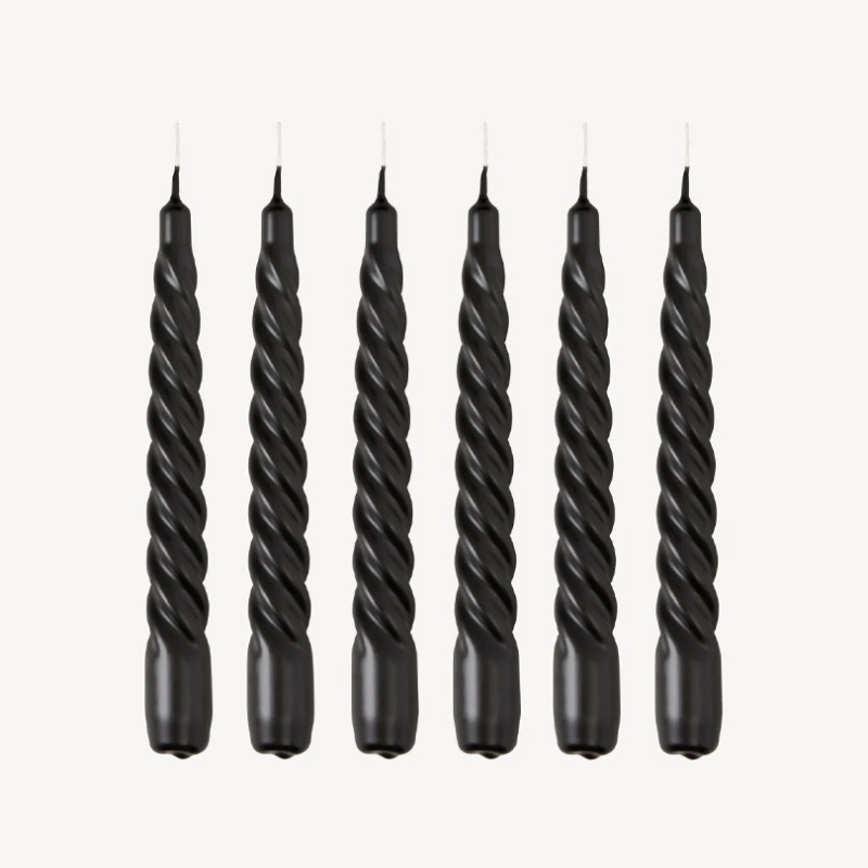 Twist Set of 6 Dinner Candles, H20cm, Black-0