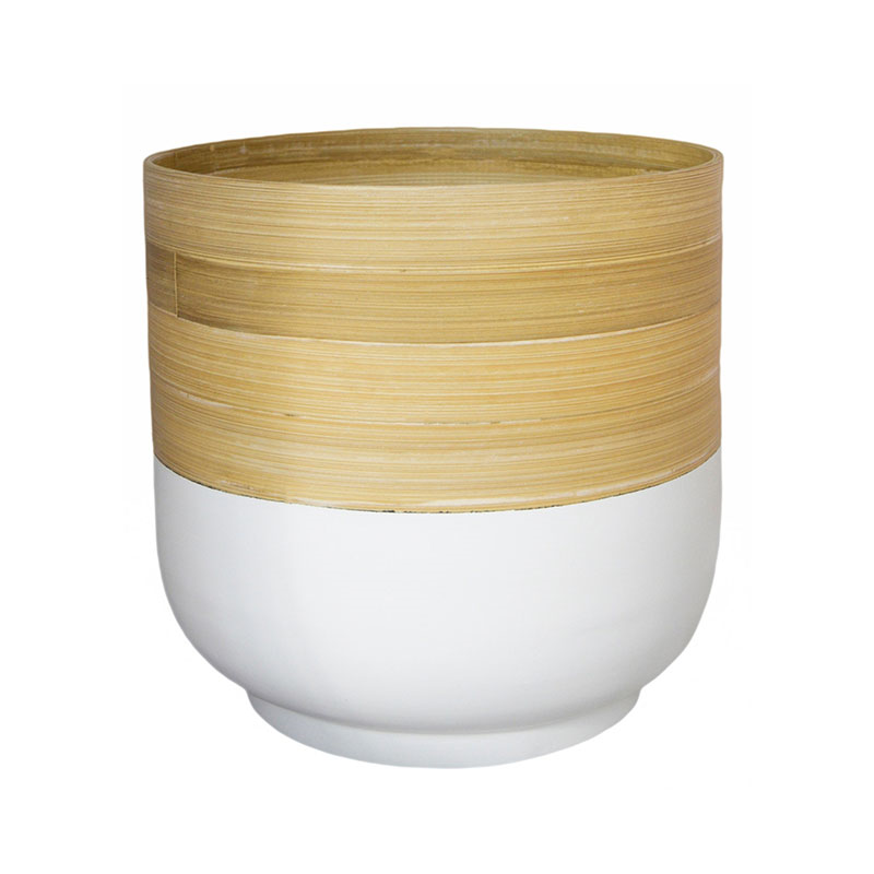 Bamboo Planter, H20 x W28 x D28cm, White-1