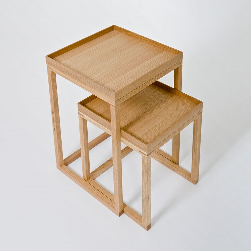 Pair of nest tables, H58.5 x W36 x D36cm, Oak-1