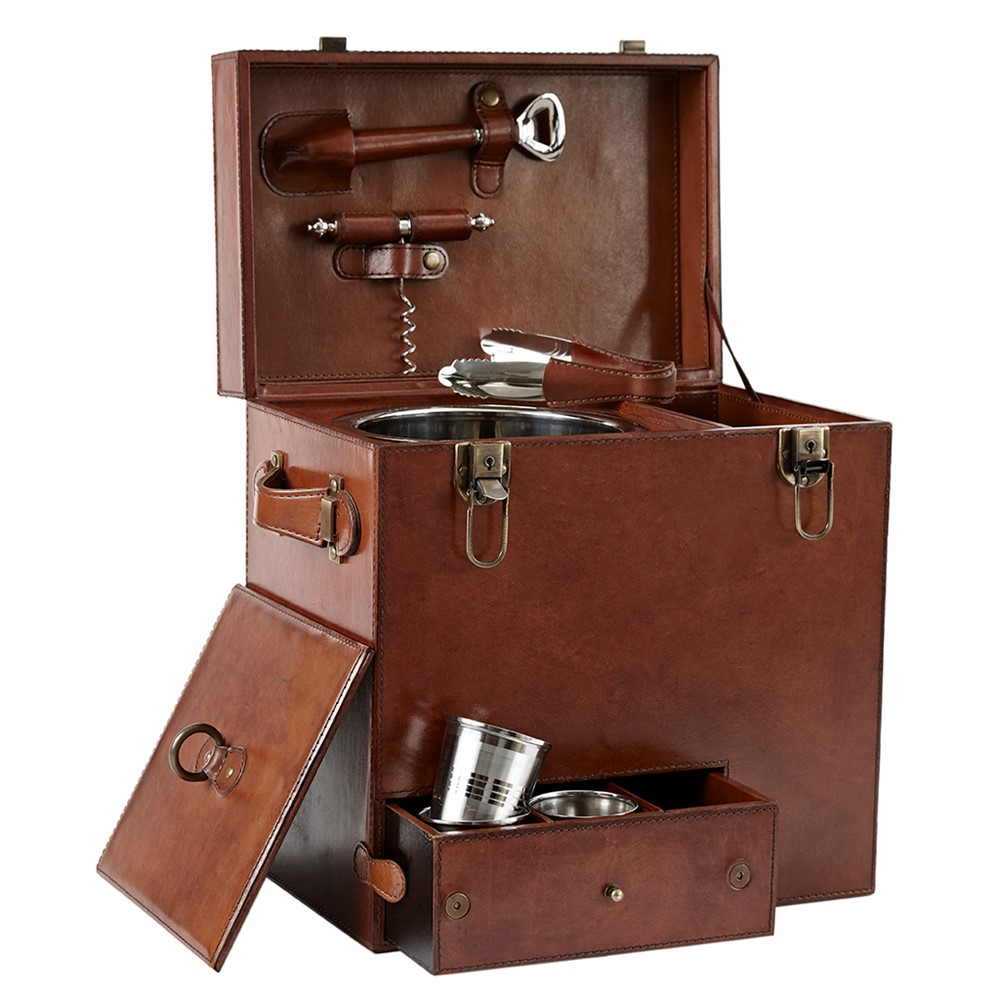 Brown Leather Drinks Box, Incl. Ice Bucket-1