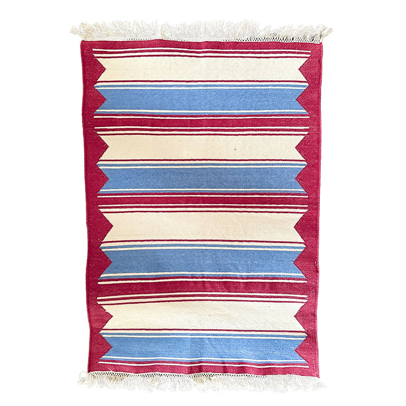 Stripe Rug, 100 x 70cm, Red & Blue-1