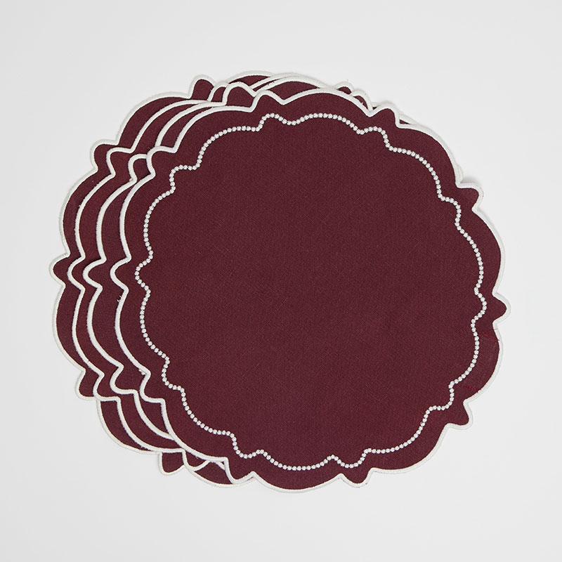 Abigail Set of 4 Placemats, D40cm, Burgandy-0