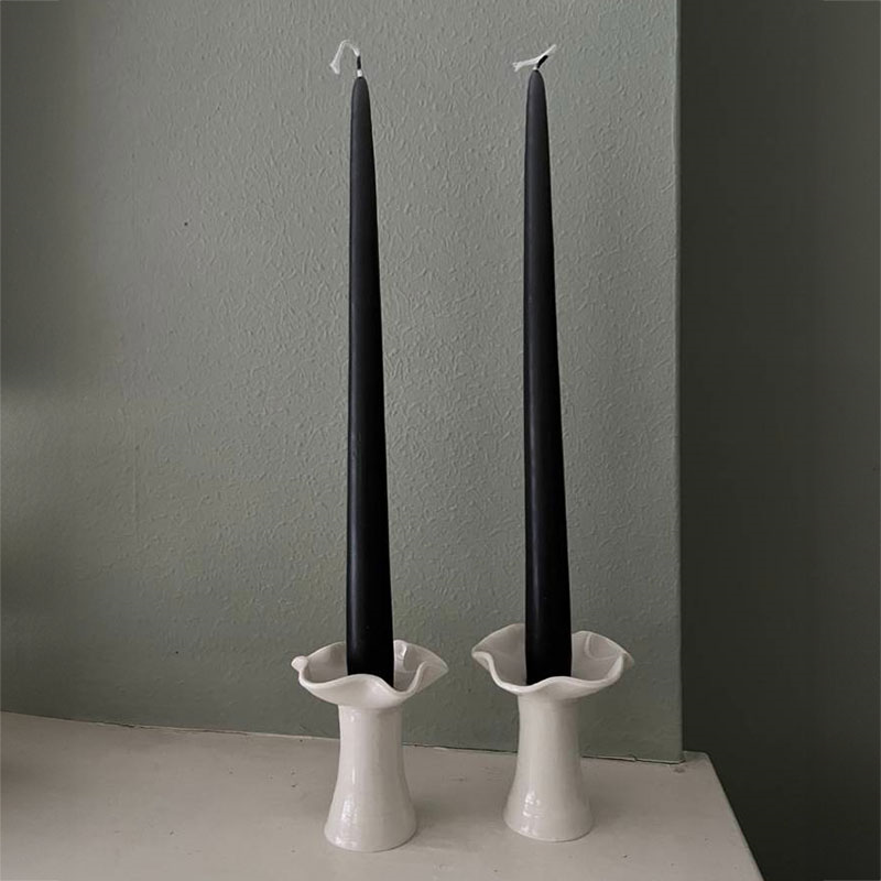 Joanna Ling Pair of Porcelain Wave Top Candleholders, H9cm, White-0