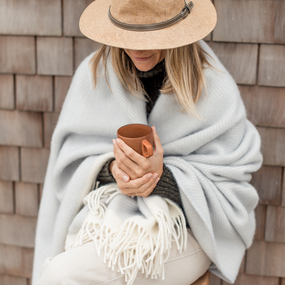 Herringbone Blanket, 130 x 250cm, Gull Grey/Cream-1