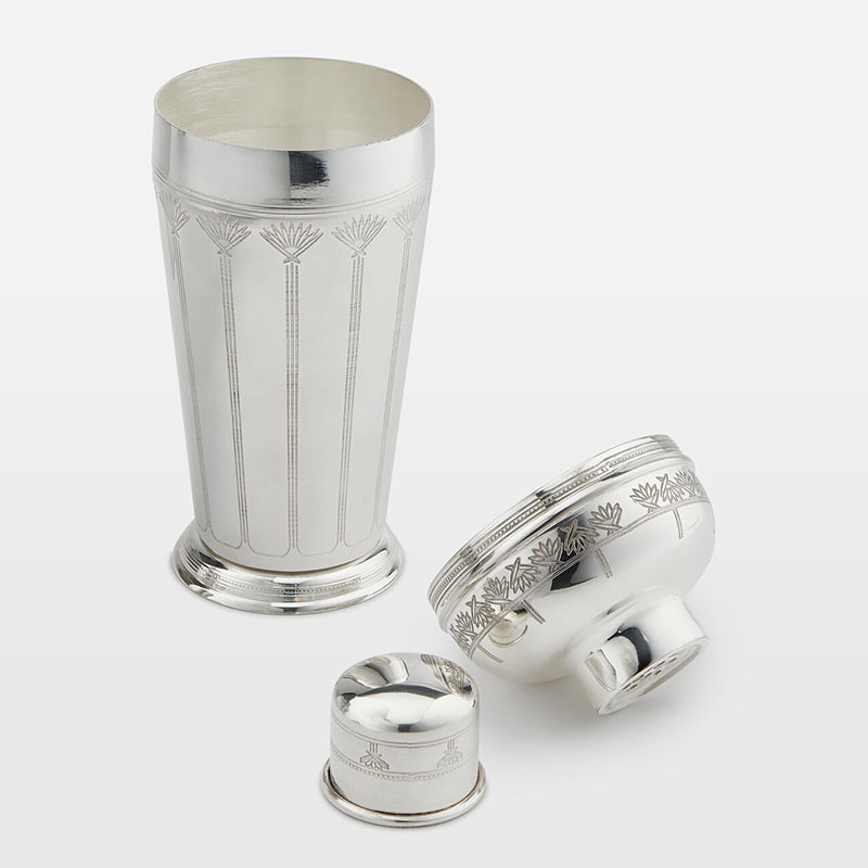 Rochester Engraved Silver Cocktail Shaker, H24cm, Silver-3