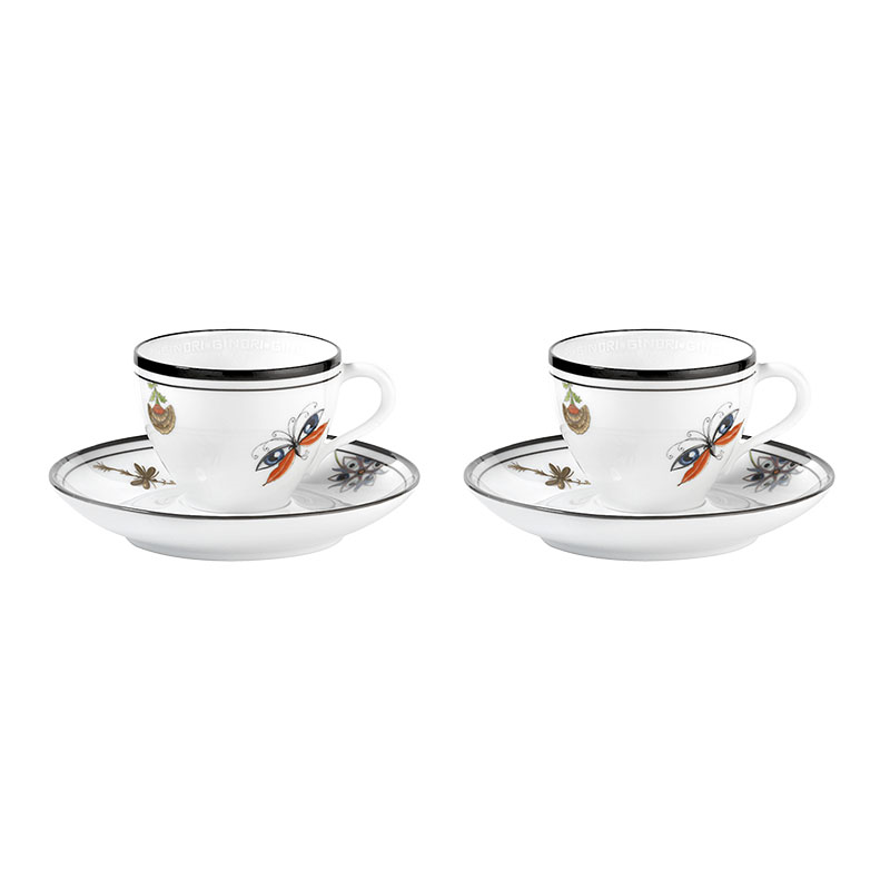 Arcadia Set of 2 Coffee Cups with Saucers, 100ml, White-0