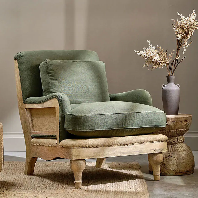 Abe Linen Armchair, Olive-0