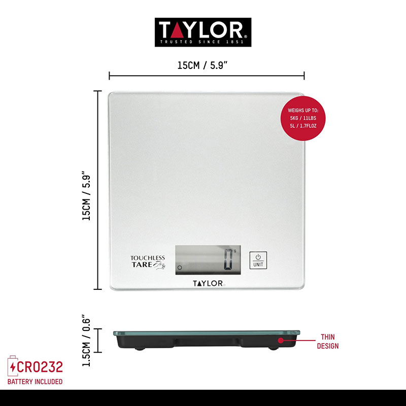 Touchless TARE Compact Digital Scales, Silver-6