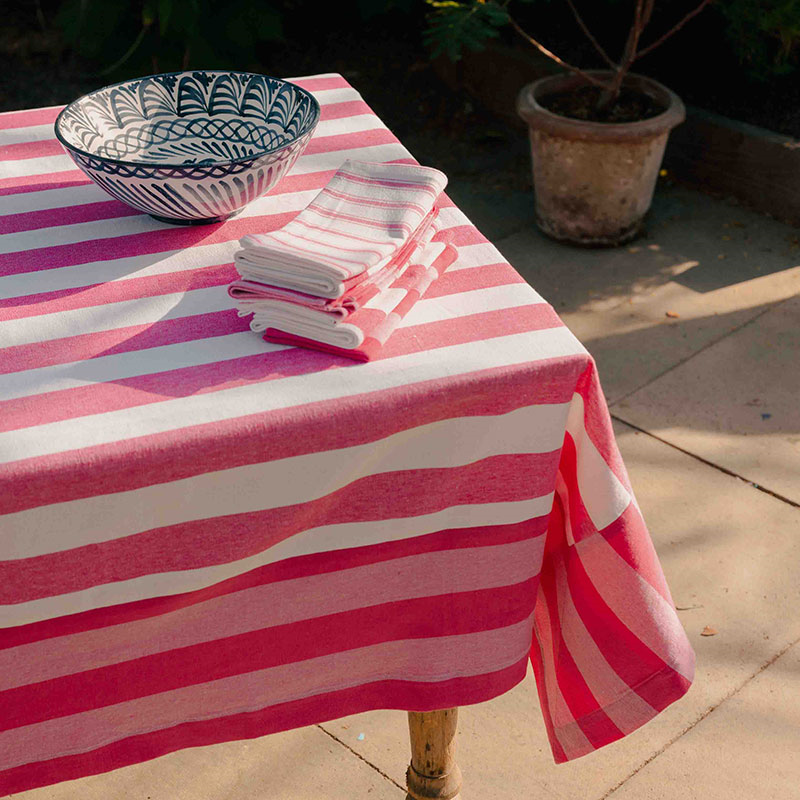 Stripe Tablecloth, W160 x L200cm, Punch Pink-2