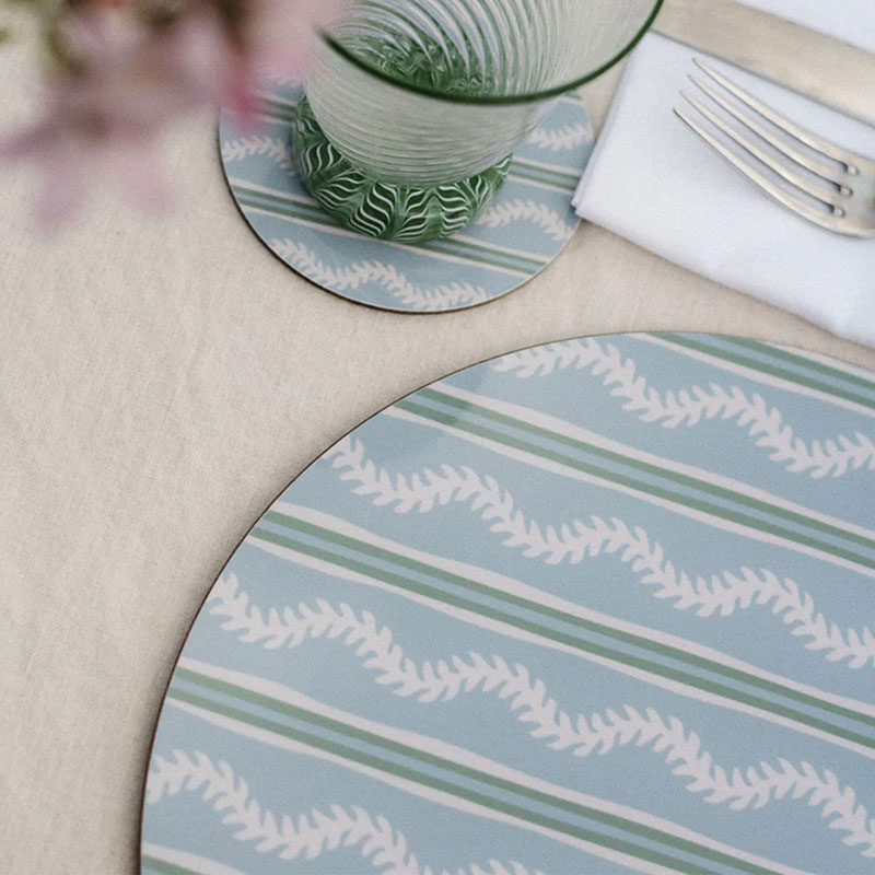 Vines Set of 6 Placemats, D29cm, Blue-3