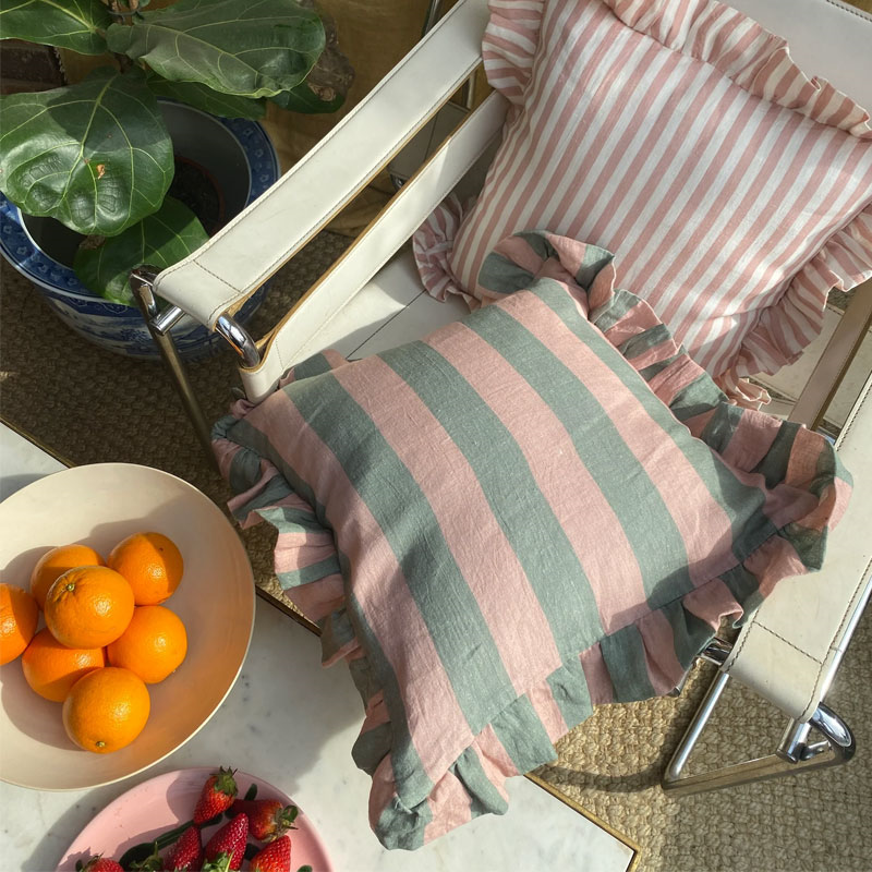 Wide Stripe Cushion Cover, 45cm x 45cm, Blush & Sage-0