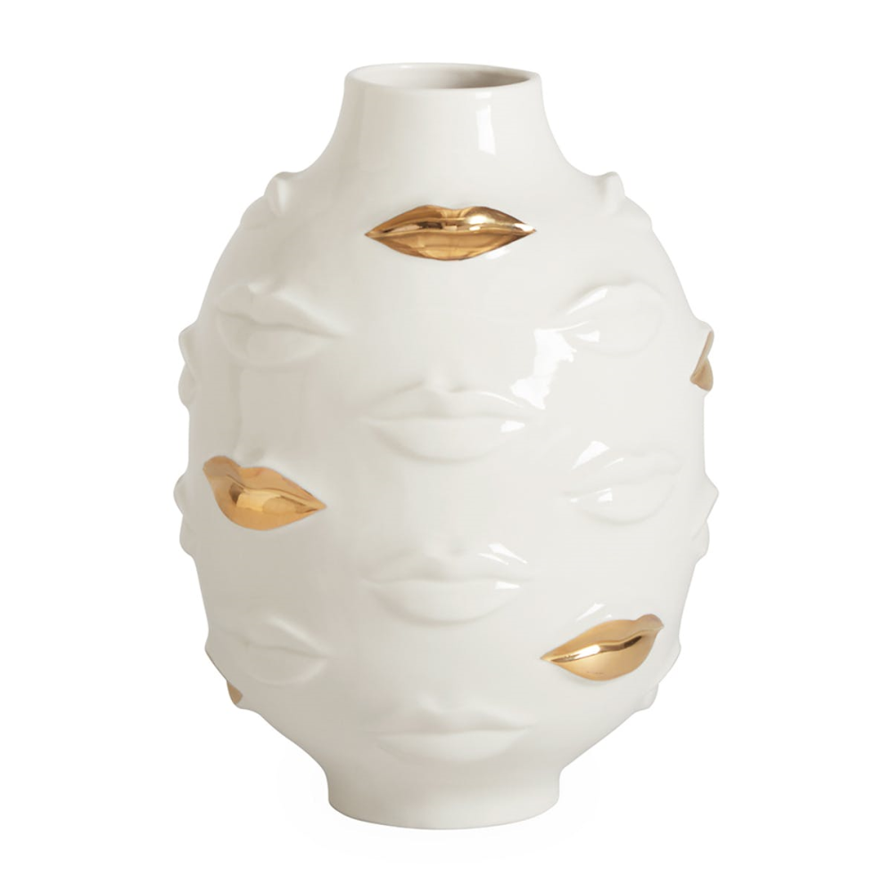 Gilded Gala Vase, H25cm, White & Gold-3