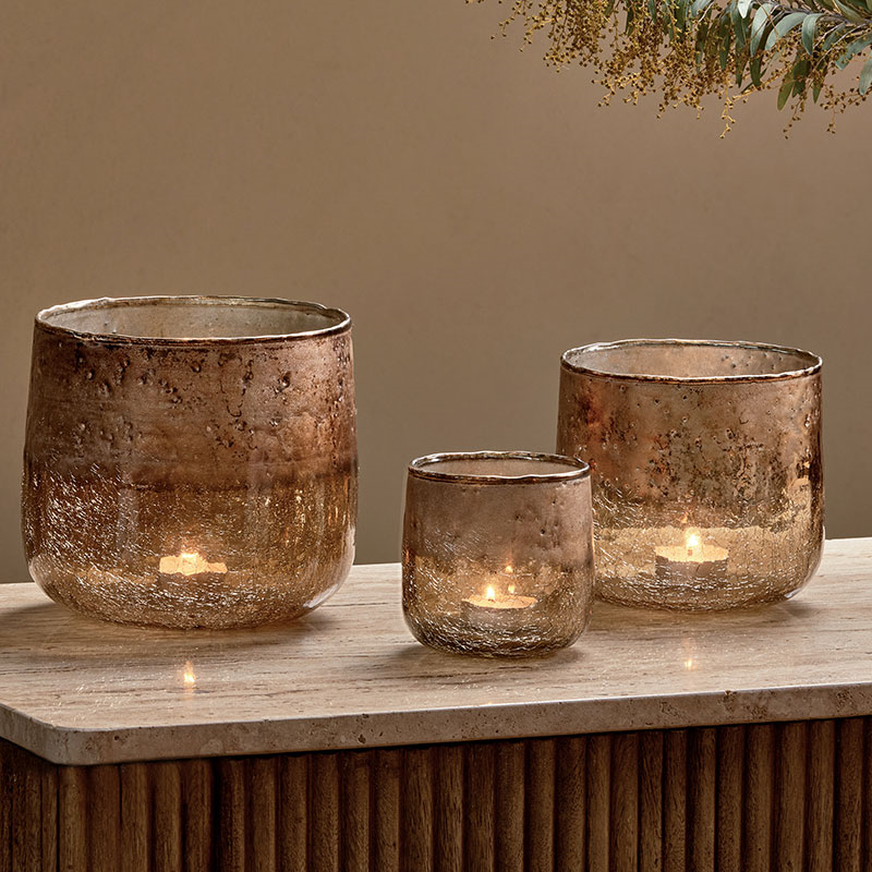 Konara Tealight Holder, D9cm, Copper Smoke-0