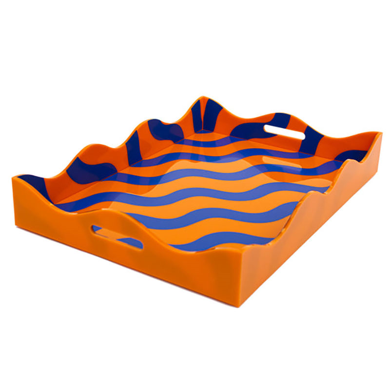 Scalloped Tray, L43 x W30cm, Orange & Blue-1