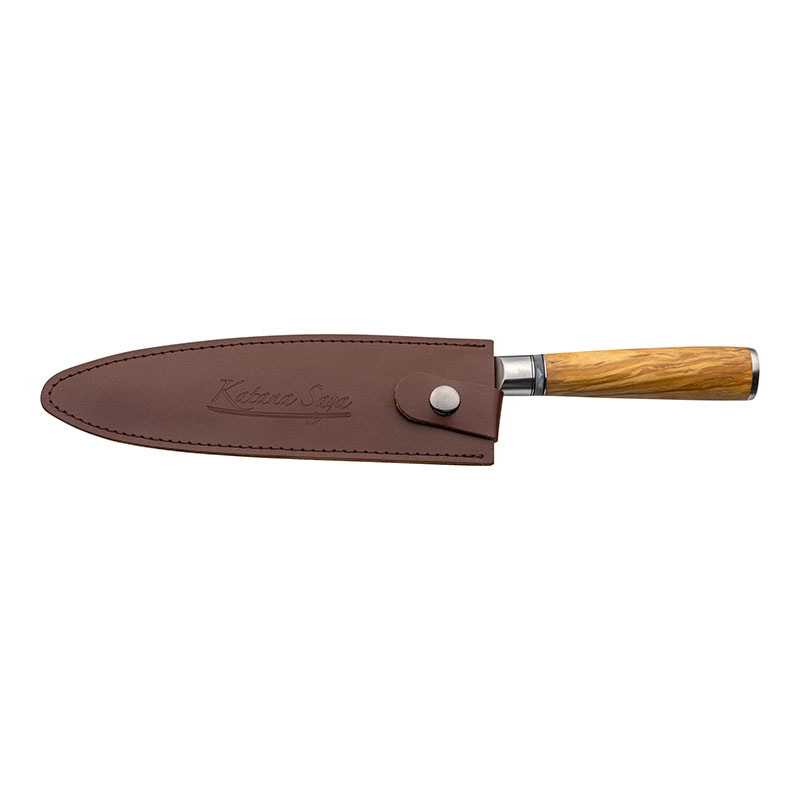 Katana Saya Olive Wood Carving Knife, 20cm Damascus Blade-1