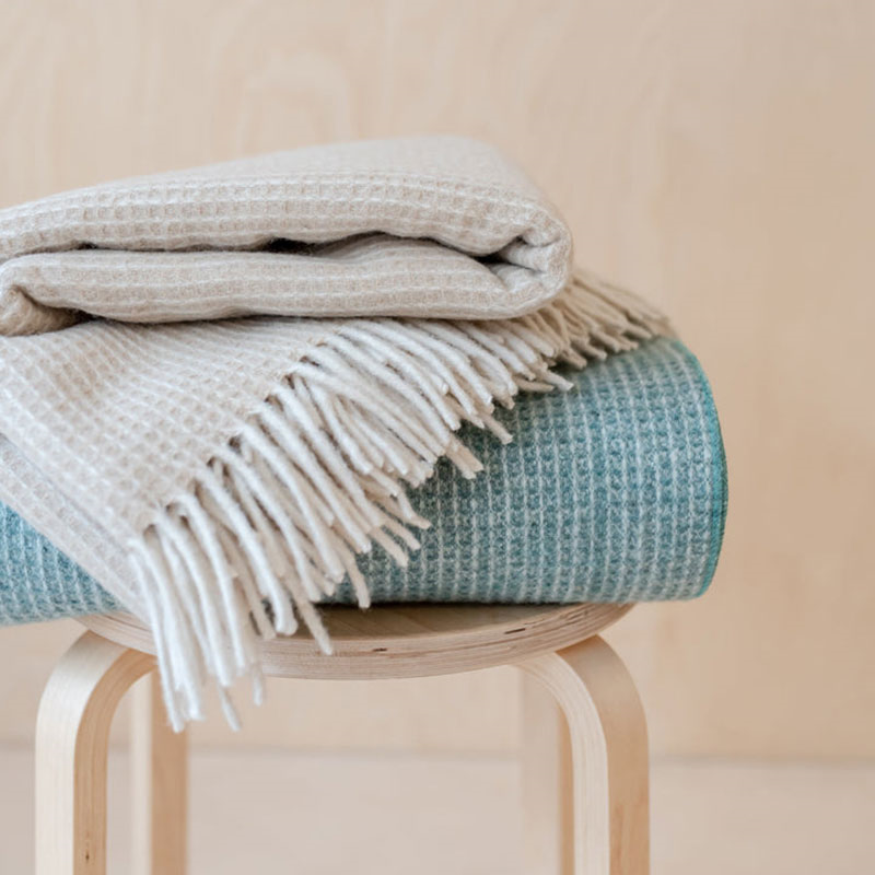 Recycled Wool Blanket, 145 x 190cm, Sage Waffle-3