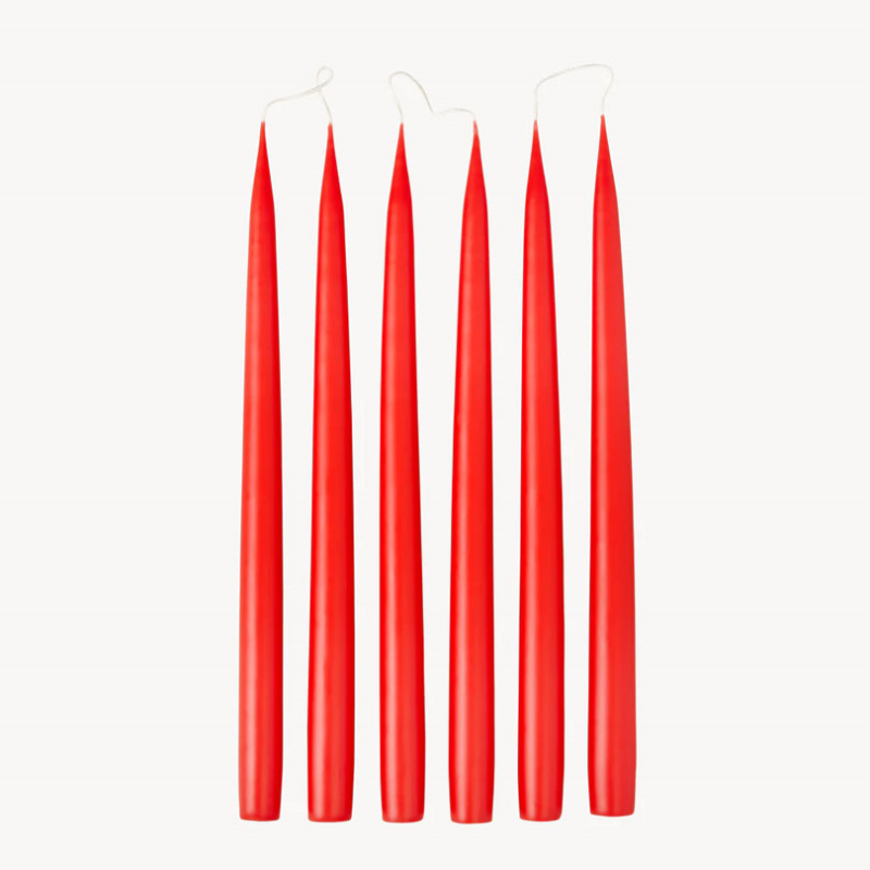 Set of 6 Tapered Dinner Candles, H35cm, Ruby Red-0