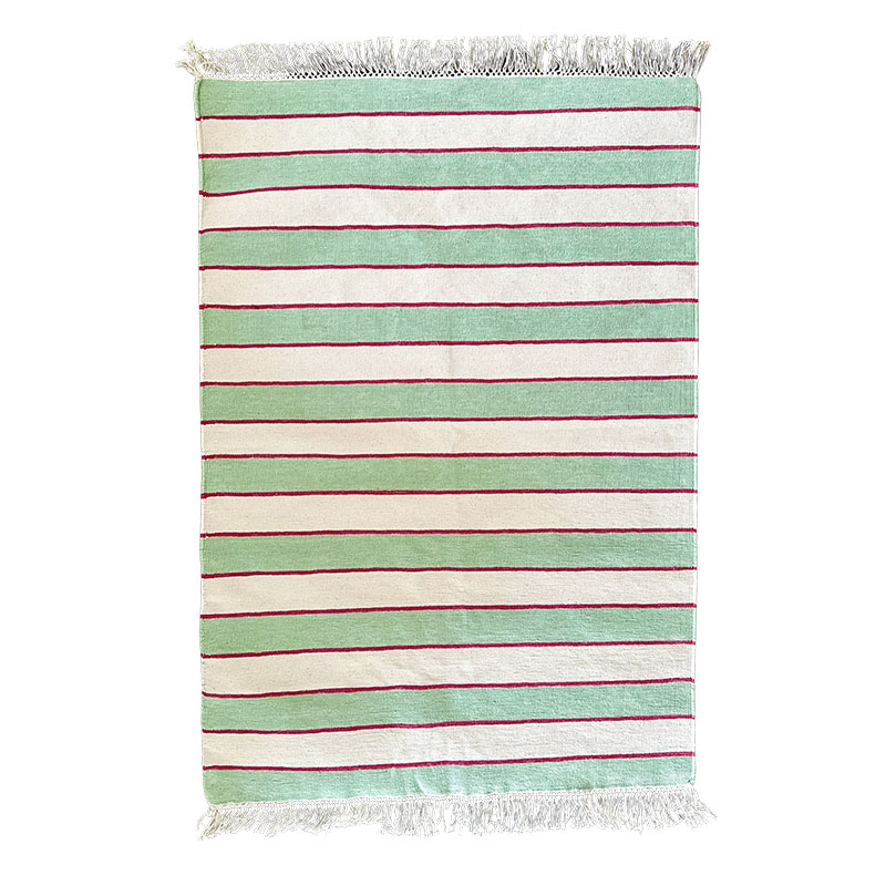 Stripe Rug, 100 x 70cm, Green & Red-1