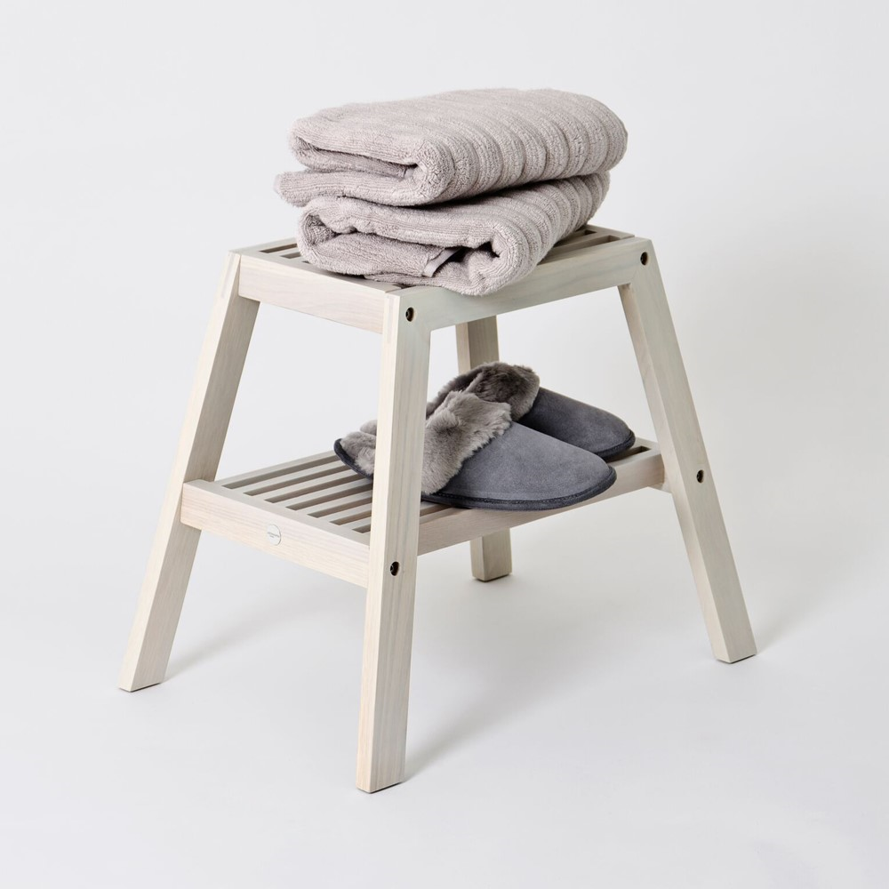 Slatted stool, H42 x W50.5 x D35.4cm, Oyster White-1