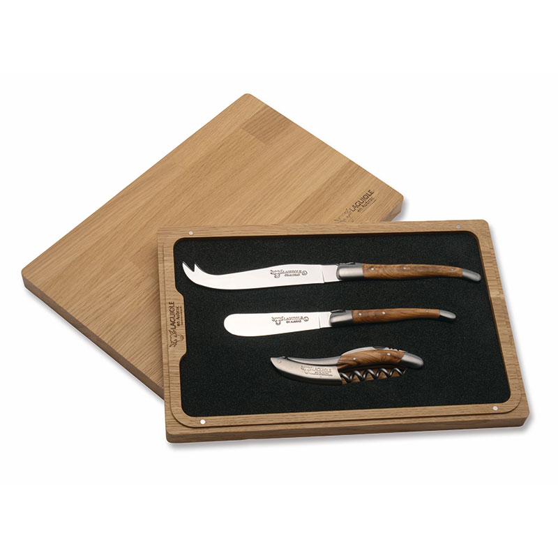 Laguiole 3-piece Cheese Set, Oak Wood Handles-0