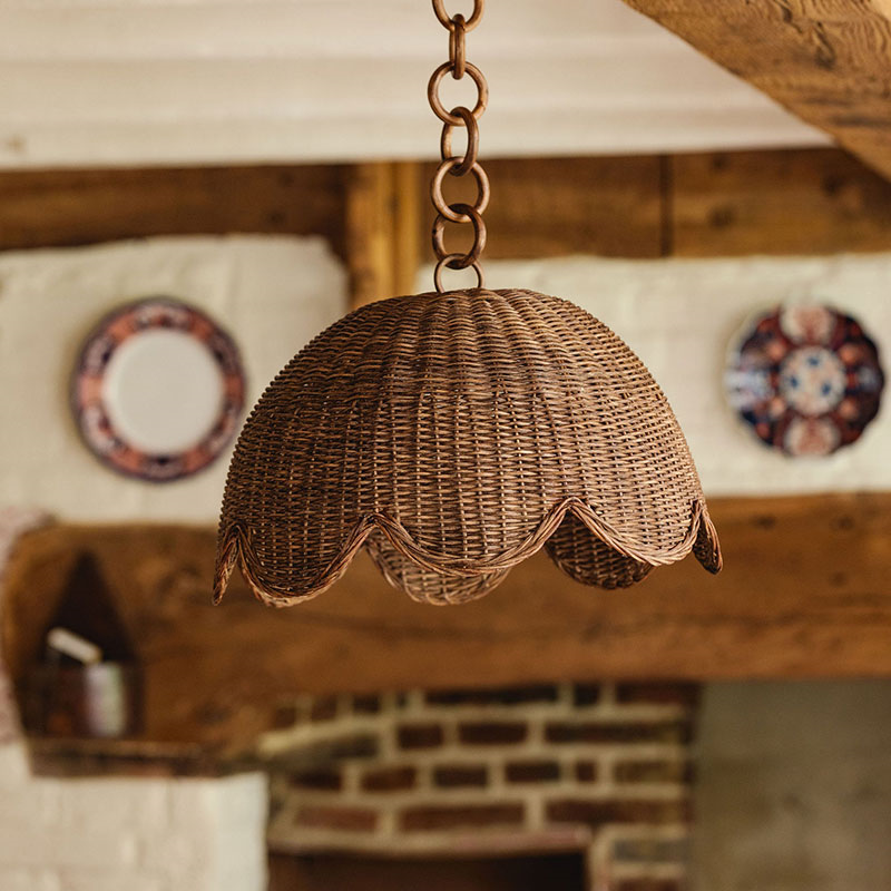 Etta Scalloped Pendant Shade, Teak-0