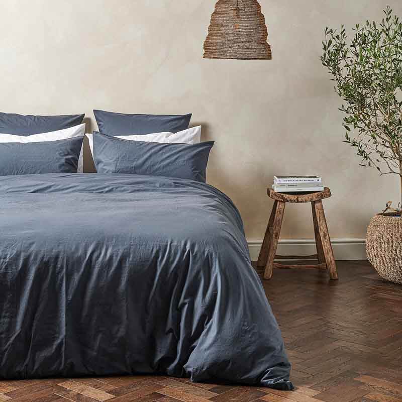 Relaxed Cotton Double Duvet Cover, Ink-0