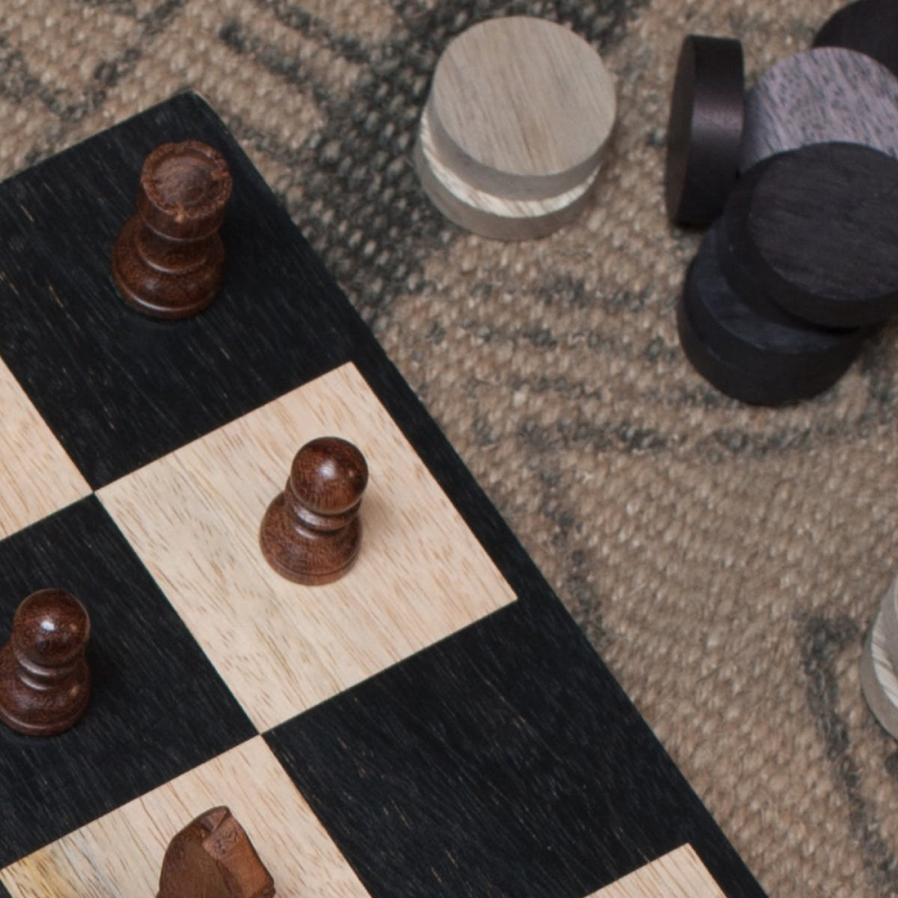 Mango Wood chess & draughts, 7 x 20 x 40cm, Mango Wood-1