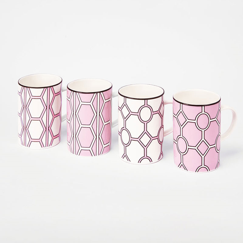 Hex & Hoop Set of 4 Mugs, 350ml, Pink-2