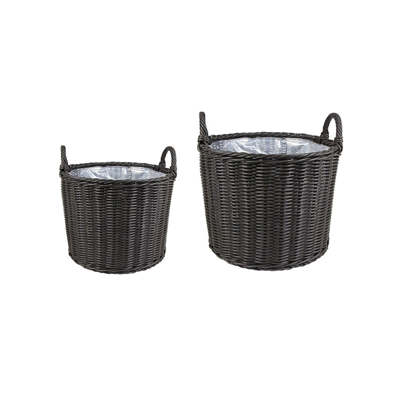 Polyrattan Set of 2 Lined Planters, Willow-1