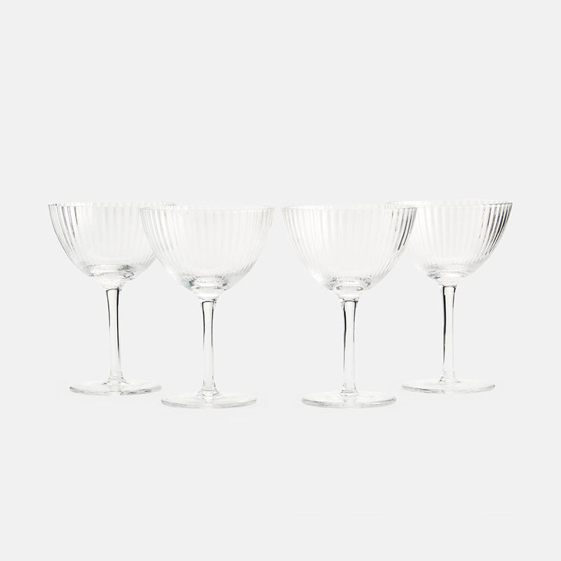 Fluted Set of 4 Champagne Coupes, 190ml, Clear-0