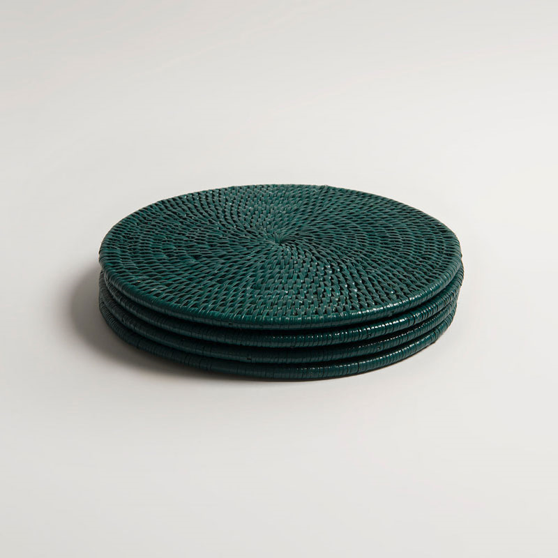 Latha Set of 4 Placemats, D27cm, Dark Green-0