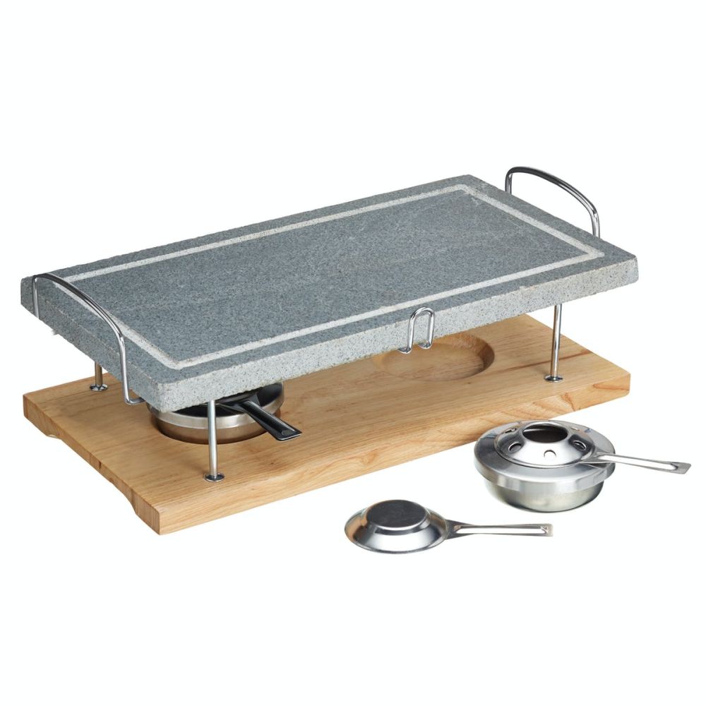 Hot stone grill set, 42 x 22 x 15cm, marble with wooden base-0