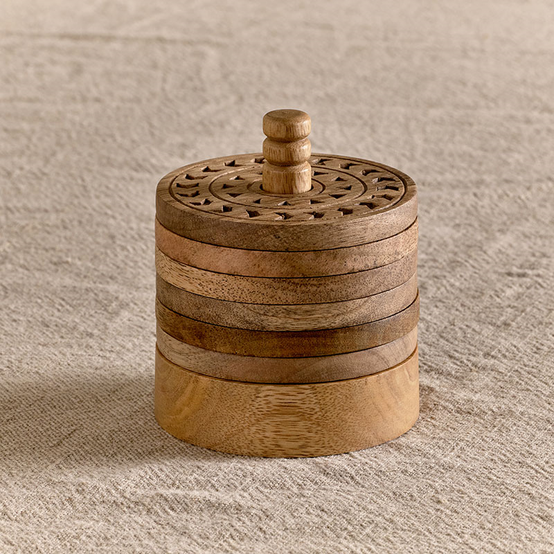 Anali Mango Wood Coasters, D10cm, Natural-2