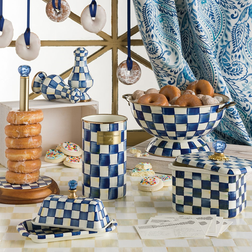 Royal Check Utensil holder, 13cm, Blue & White-1