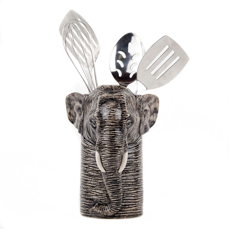 Elephant Utensil Pot, H18.5cm, Grey-0