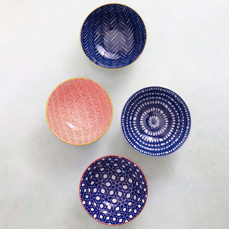 Hues Set of 4 Bowls, D15.5cm, Red/Blue-4