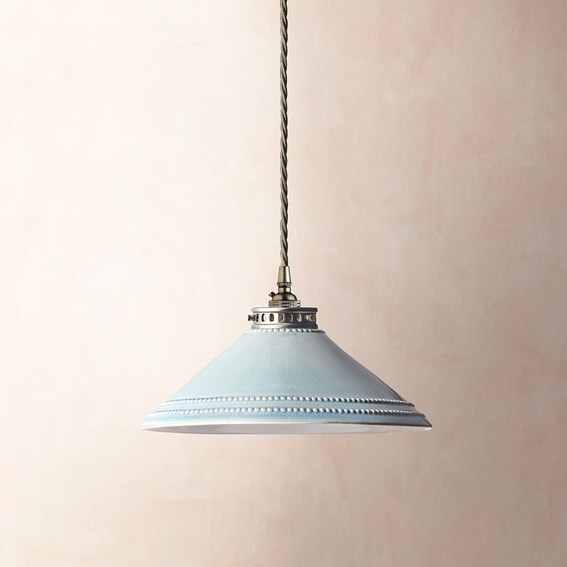 Ted Ceramic Shade with Antiqued Brass Gallery, D29.5cm, Pale Blue-0