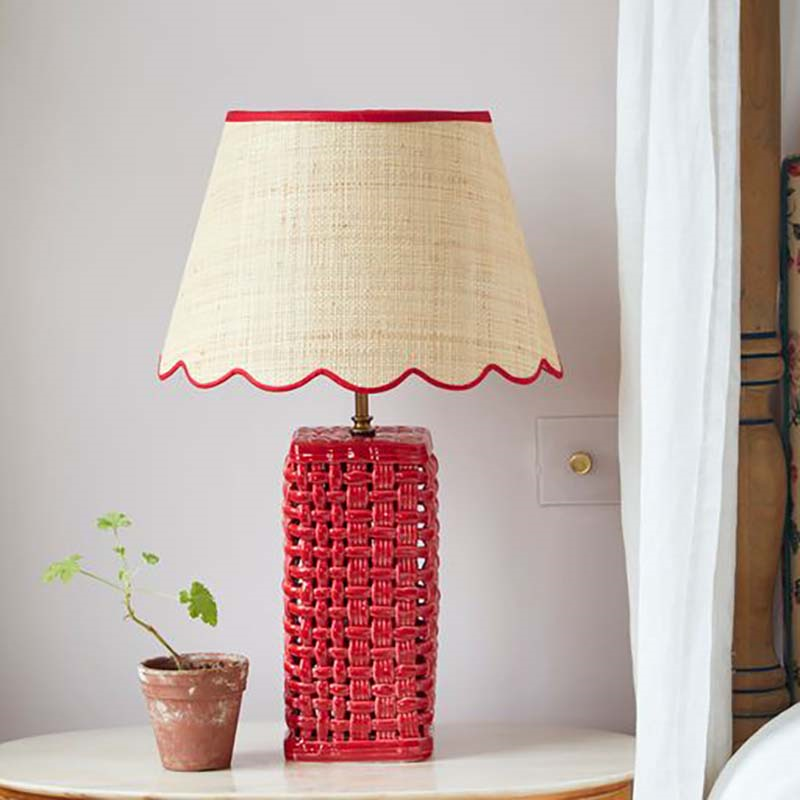 Raffia Scallop Large Lampshade, Red Trim-0