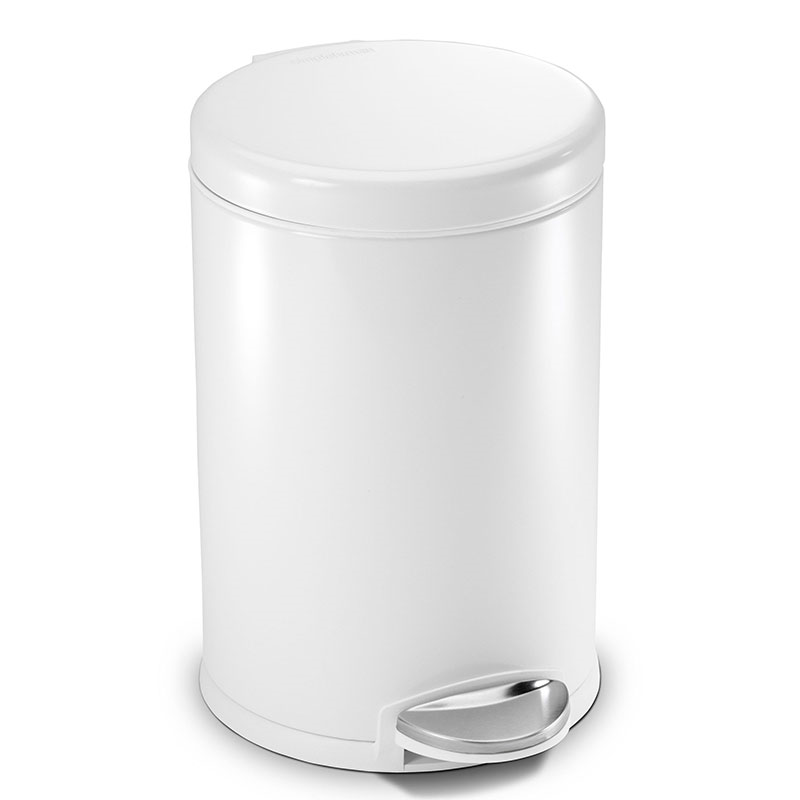 Round Pedal Bin, 4.5L, White Stainless Steel-0