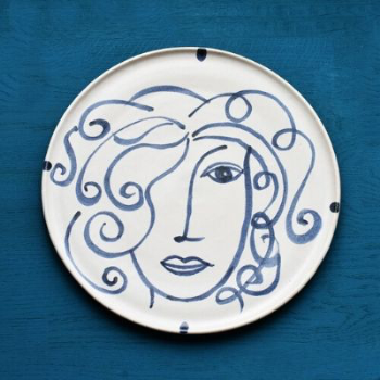 Wall Plate, Elodie, Blue and White, Large, 36cm-0