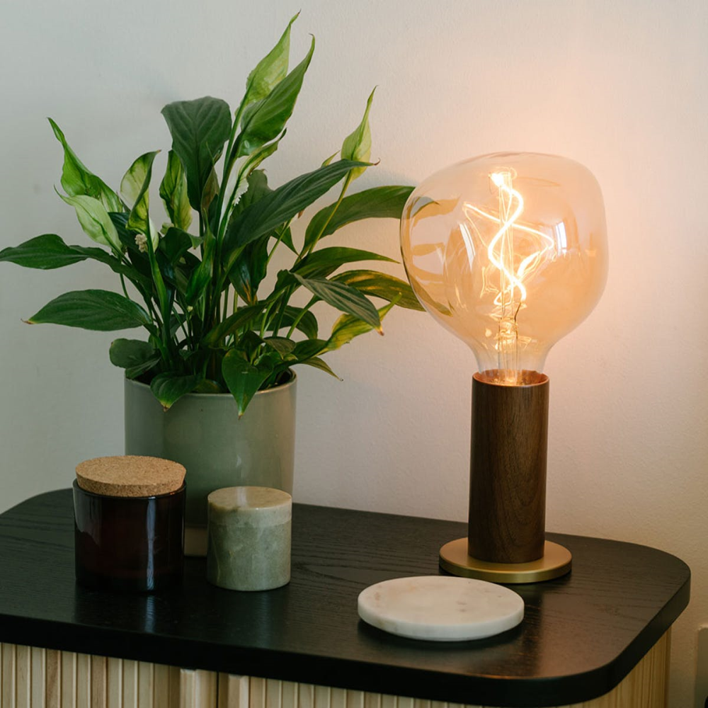 Knuckle Pendant Table lamp with voronoi bulb, H30 x D13cm, Walnut & Brass-0