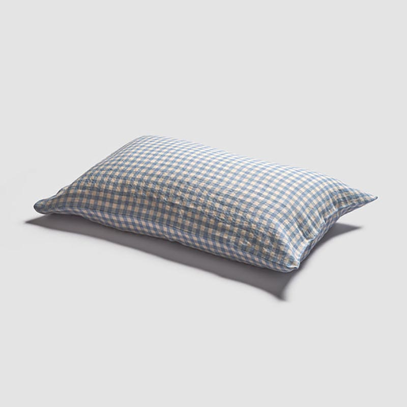 Gingham Pair of Standard Linen Pillowcases, Warm Blue-1