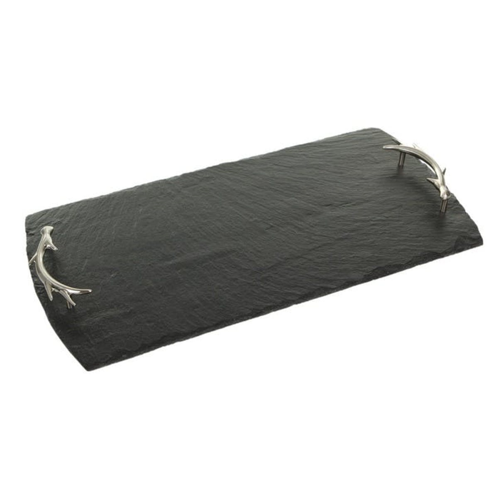 Antler Handles Serving tray, 50 x 25cm, Slate And Stainless Steel-0